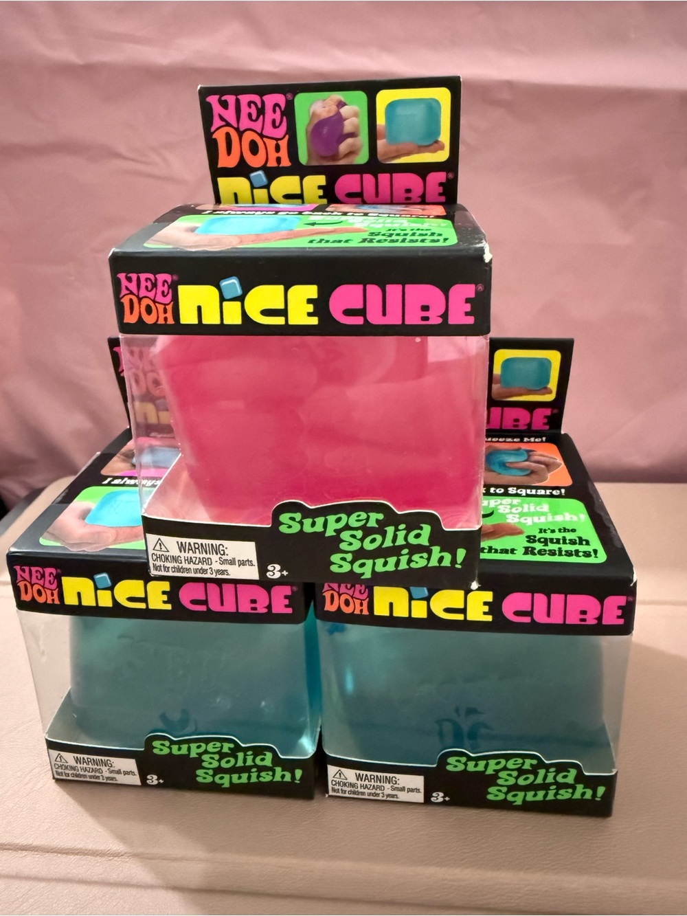 NeeDoh Nice Cube Kids Learning Toy - Pink and Blue Squish Cubes